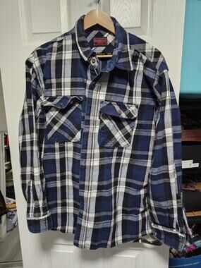 Five Brothers Mens Long Sleeve Blue Flannel Shirt 2XL-R Plaid 100% Cotton USA